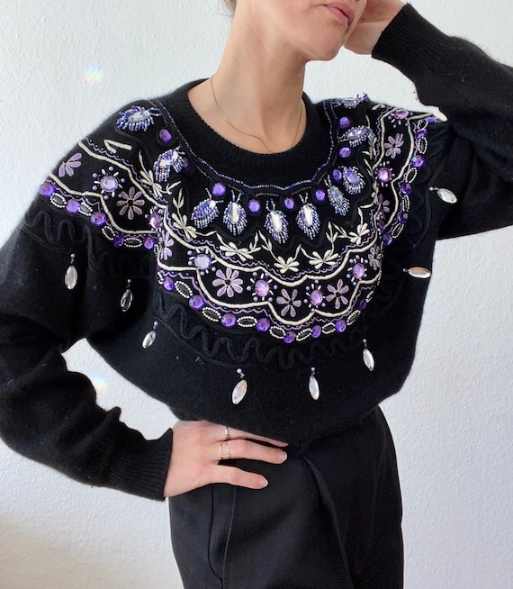 Beautiful vintage knitted sweater / sweater in bl… - image 1