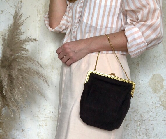 Beautiful vintage handbag in dark brown 30s 40s
