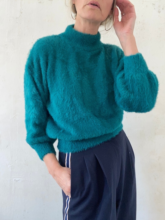 Beautiful fluffy secondhand sweater in turquoise … - image 1