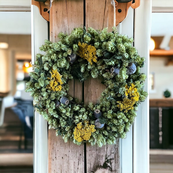 Front Door Wreath.Real Hop Summer Wreath. Two Sizes 12/16 Inch Substantial Willow Frame. Special Gift. Wedding Decor,Dried Flowers