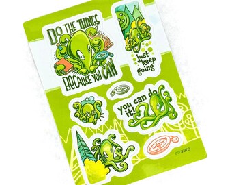 Kawaii Octopus Vinyl Stickers | Waterproof, Weatherproof, Hand-Drawn Art (Sheet)