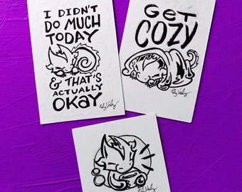 Dragon mini art! Encouraging, comforting ink drawings (3 styles)