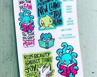 Sticker sheet: Motivational quotes - Cat, Dragon, Octopus - inspiration, hustle