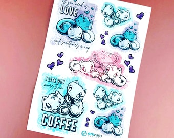 Stickers: Cute cats in love (with naps and coffee) sticker sheet