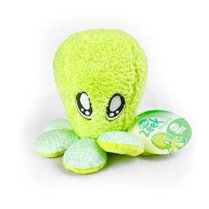 May include: A lime green plush octopus toy with large, expressive eyes and soft, rounded tentacles. The toy has a tag that reads "Little Zeek Octopus" with a cartoon octopus illustration. The plush toy is designed for children.