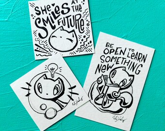 Cat mini art! Encouraging, motivational ink drawings (3 styles)