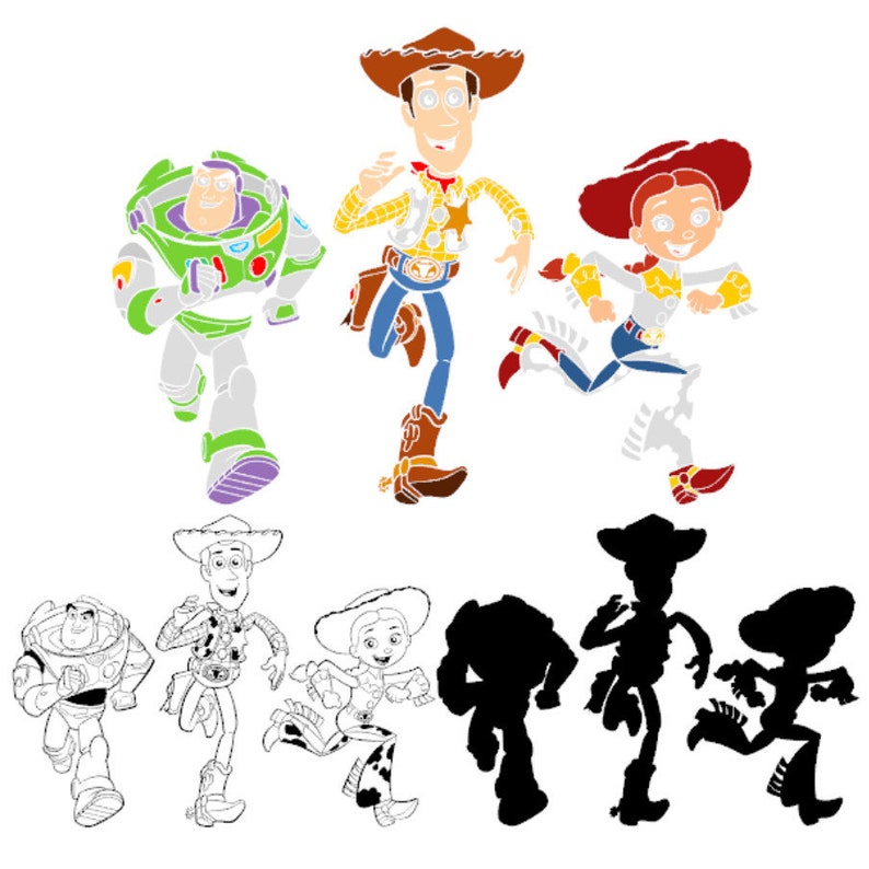 Sheriff Woody Buzz Lightyear Jessie SVG Toy Story Disney Cut File Cricut Silhouette Birthday Party Supplies Iron on Heat Transfer Decor DXF