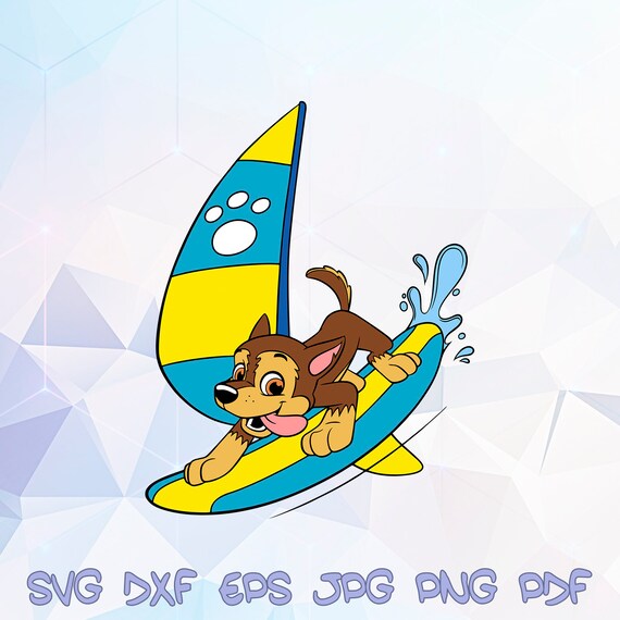 Chase German Shepherd Surf Rest Svg Paw Patrol Summer Rescues Beach Pups Cricut Silhouette Birthday Party Vector Stencil Iron On Transfer