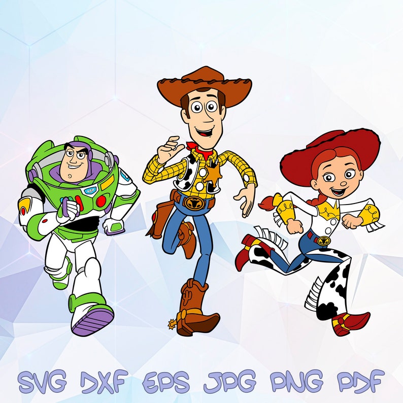 Sheriff Woody Buzz Lightyear Jessie SVG Toy Story Disney Cut File Cricut Silhouette Birthday Party Supplies Iron on Heat Transfer Decor DXF