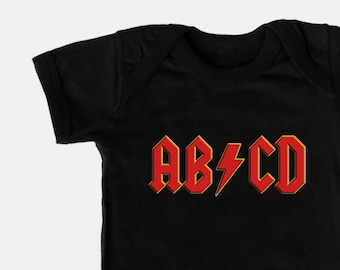 ABCD Baby Bodysuit, Thunderstruck Rock n Roll Baby, Funny Unique Baby Gift for ACDC Fans
