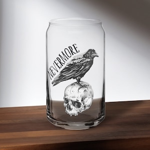Quoth the Raven Nevermore Can-Shaped Glass, Edgar Allan Poe Raven Gift for Book Lovers and Classic Literature Enthusiasts