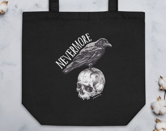 Quoth the Raven Nevermore Eco Tote Bag, Edgar Allan Poe Gift for Book Lovers and Classic Literature Enthusiasts