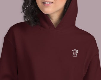 Warmer Moka Topf Hoodie, Lustiges Geschenk für Espresso Liebhaber, kuscheliges besticktes Kaffee Kapuzenpullover