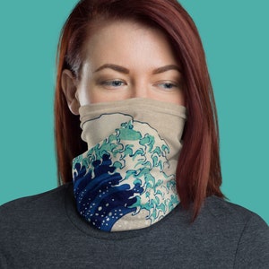 The Great Wave Off Kanagawa Neck Gaiter, Fun Gift for Katsushika Hokusai Art Lovers, Non-Medical Washable Face Mask and Headband Bandana