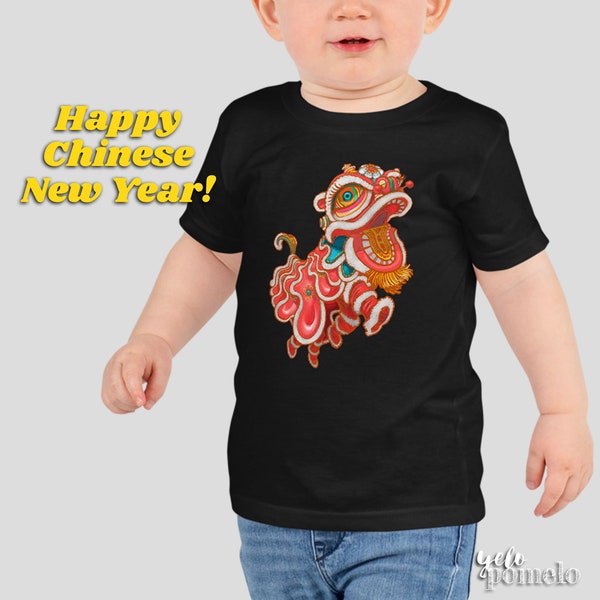 Chinese New Year Kids Tee, Playful Chinese Zodiac Horoscope Shirt for Spring Festival, Year of the Dragon 2024 Lion Dancer T-Shirt