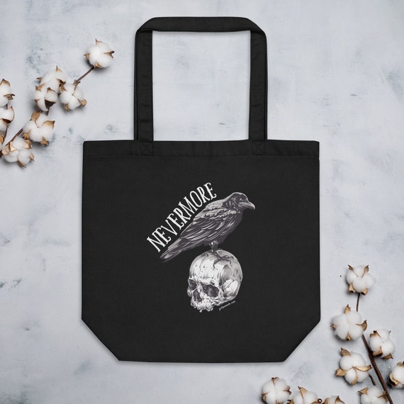 Quoth the Raven Nevermore Organic Cotton Tote Bag, Edgar Allan Poe Gift