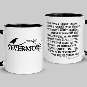 Quoth the Raven Nevermore Mug, Edgar Allan Poe Raven Gift for Book Lovers and Classic Literature Enthusiasts