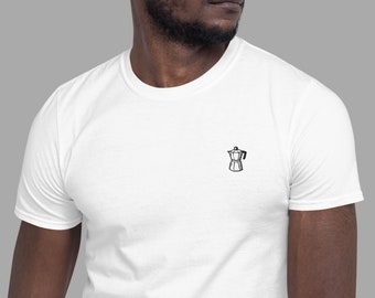 Moka Pot Shirt, Fun Gift for Espresso Lovers and Wannabe Baristas, Embroidered Coffee Tee, Gift for Father&#39;s Day