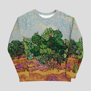 Van Gogh&#39;s Olive Trees Sweatshirt, Wearable Classic Art Print, All-Over Print Recycled Unisex Sweatshirt, Great Gift for Gardeners