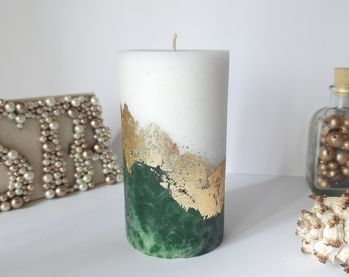 Emerald Green Gold and White Pillar Candles for Kathleen. Set Etsy