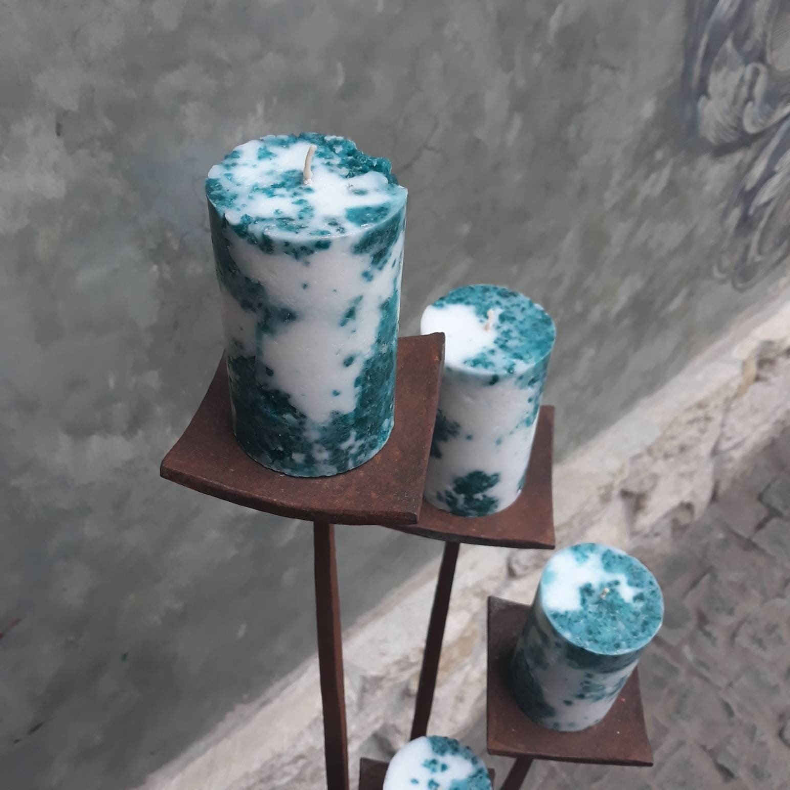 Teal decorative candle. Turquoise pillar candles Aqua home Etsy