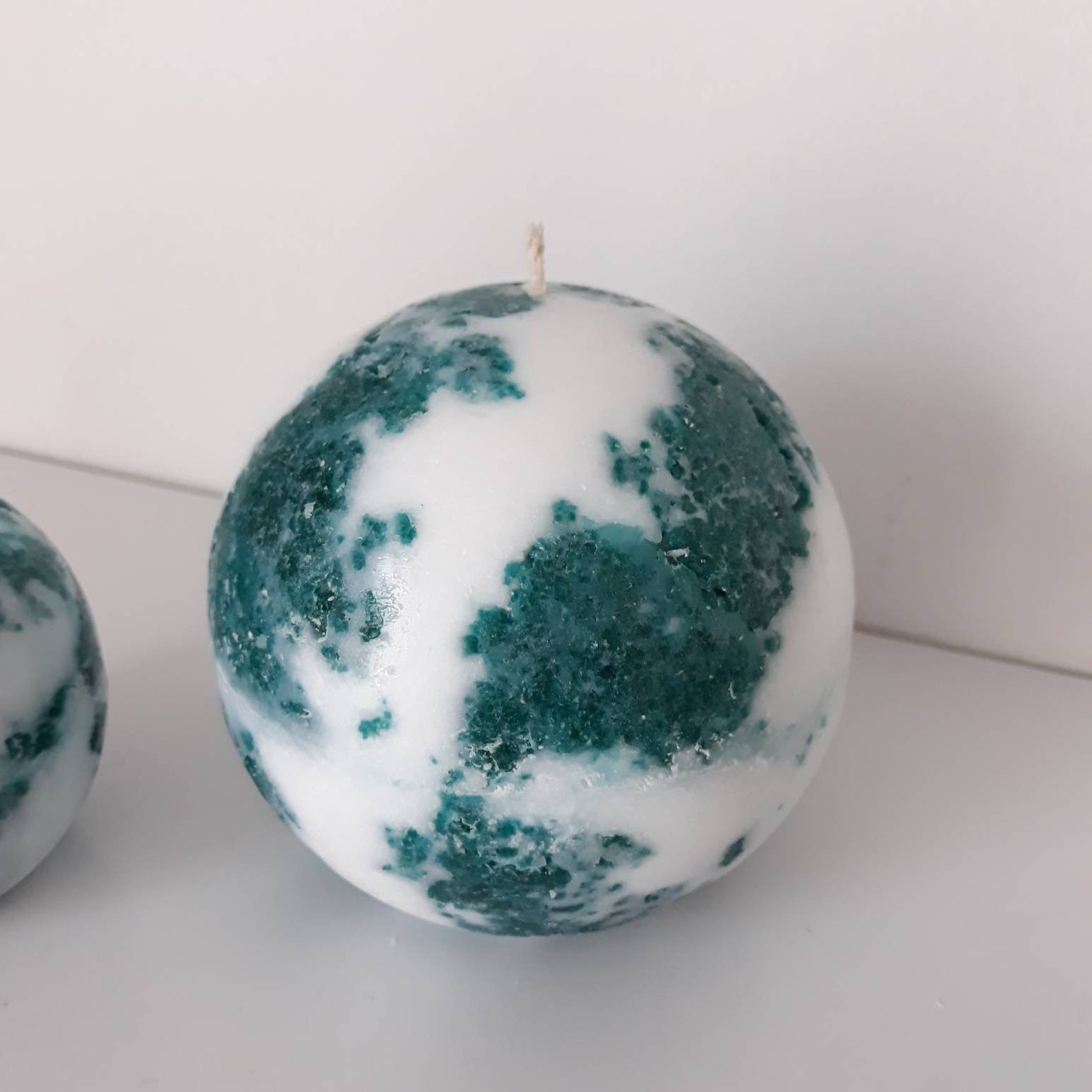Unique decorative candles. Teal candle ball. Teal room decor. Etsy