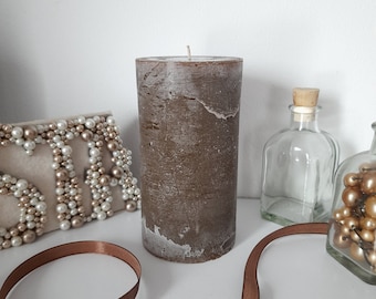 Dark Brown Pillar Candle - Unscented candle Rustic Textured  Decorative candles - Choose Size