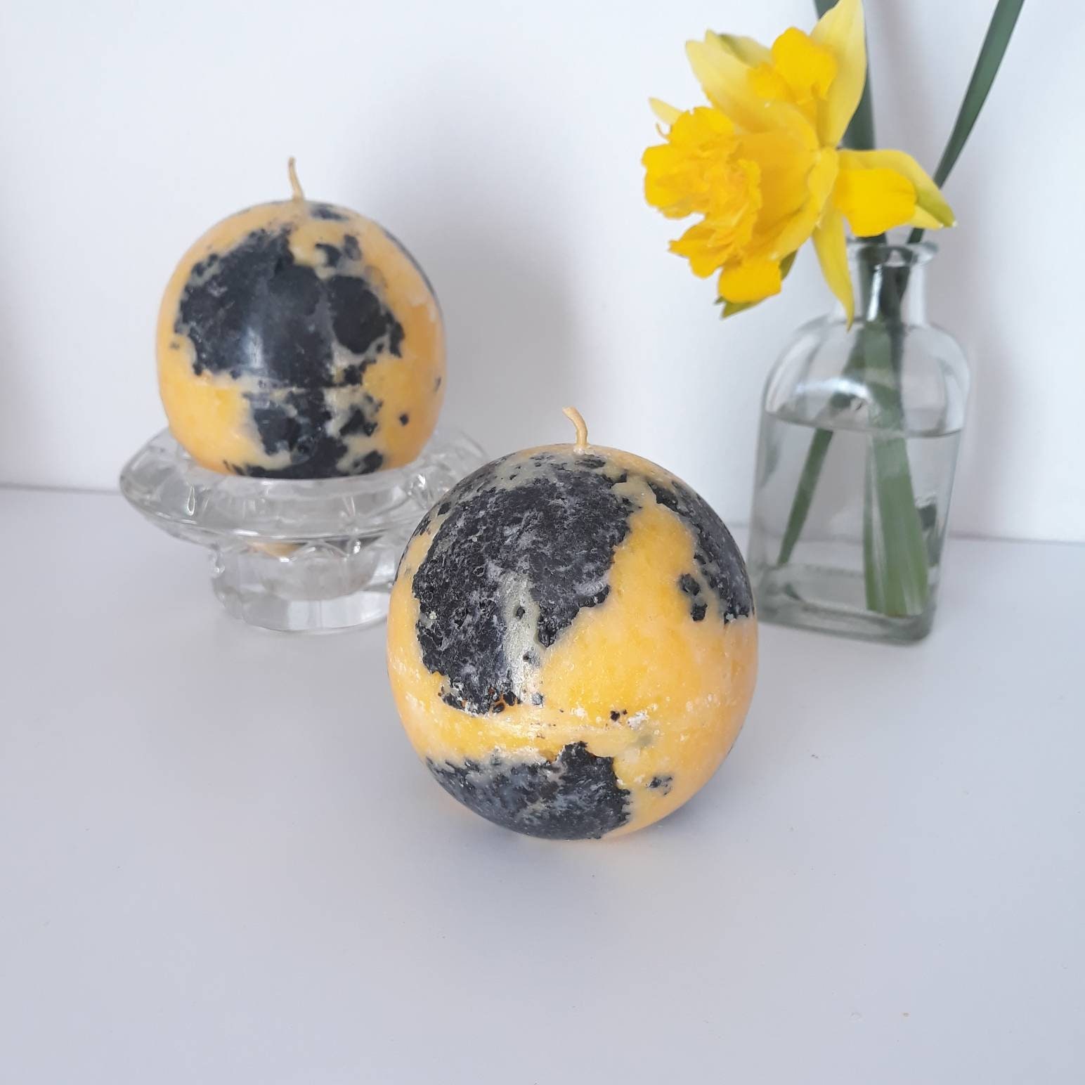 Black Yellow Pillar Candles. Decorative Candles. Sunflower Etsy UK