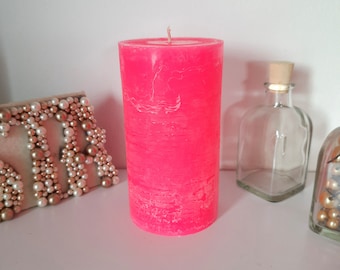 Hot Pink candle. Pink decorative candles. Pink pillar candles. Neon pink home decor. Rustic candles. Unscented candles. Choose the size.