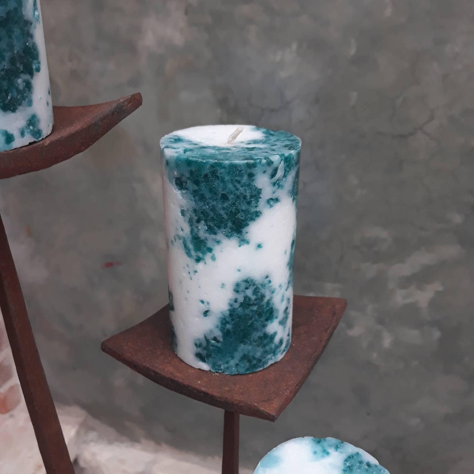 Teal decorative candle. Turquoise pillar candles Aqua home Etsy