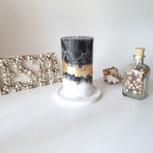 Black Gold White Pillar Candles. Decorative candles for Black Gold White decor or candle gift. Unscented candles. Choose a size