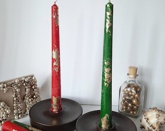 Emerald gree red taper candles, Christmas taper candles. Set o 6 decorative candles sticks.  Dinner candles 8 1/2" or 11"