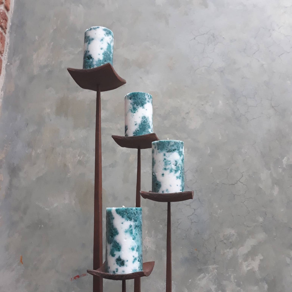 Teal Decorative Candle. Turquoise Pillar Candles Aqua Home Etsy