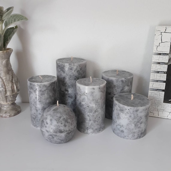 Grey pillar candles Unique decorative candles with marble Etsy