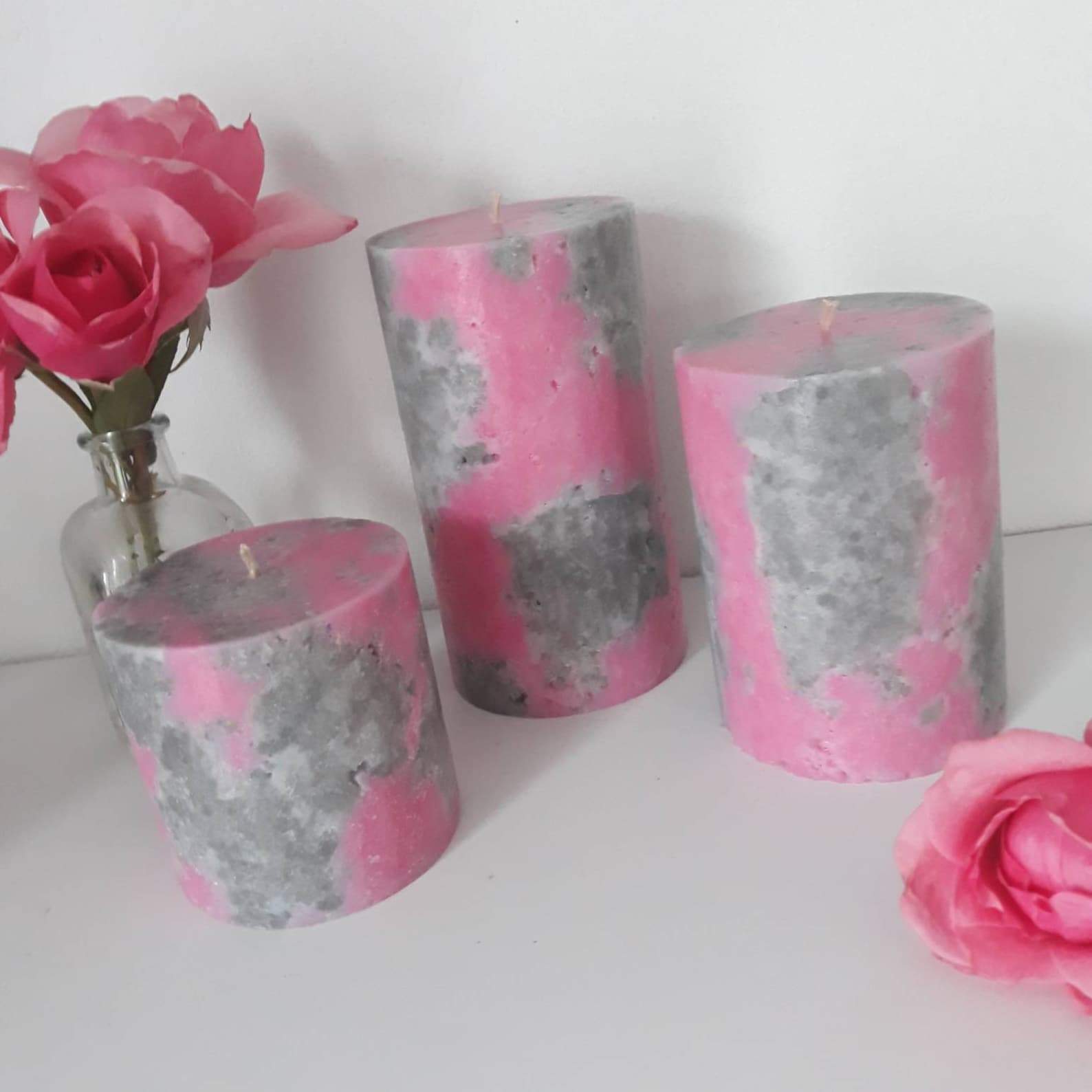 Pink and Gray Pillar Candles Decorative Candles for Pink Etsy