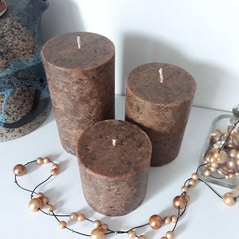 Dark Brown Pillar Candles. Decorative Candles. Designer Etsy
