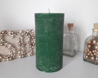 Emerald green Pillar Candle -  Decorative candles - Emerald green - Unscented candle Rustic Textured  - Choose Size