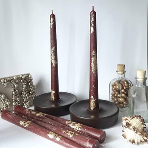 Burgundy Taper Candles with Gold, Set of 6, 8.5" or 11"