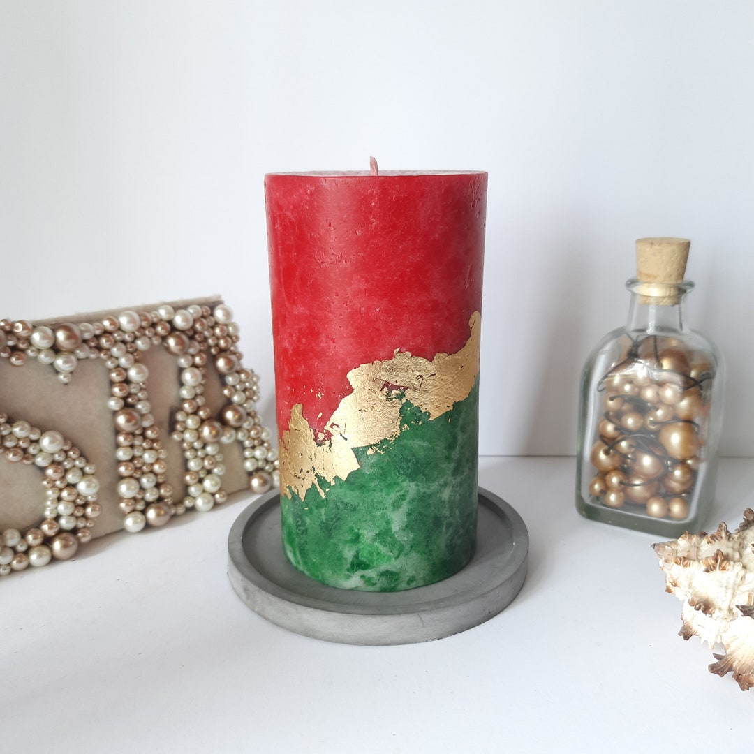 Christmas Pillar Candles. Christmas Candle Gift. Festive Candles. Green Red Candles. Holiday