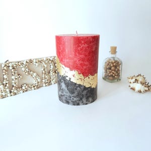Black Red gold Pillar Candles. Decorative candles wthis gold decor.  Wedding candles. Choose the size.