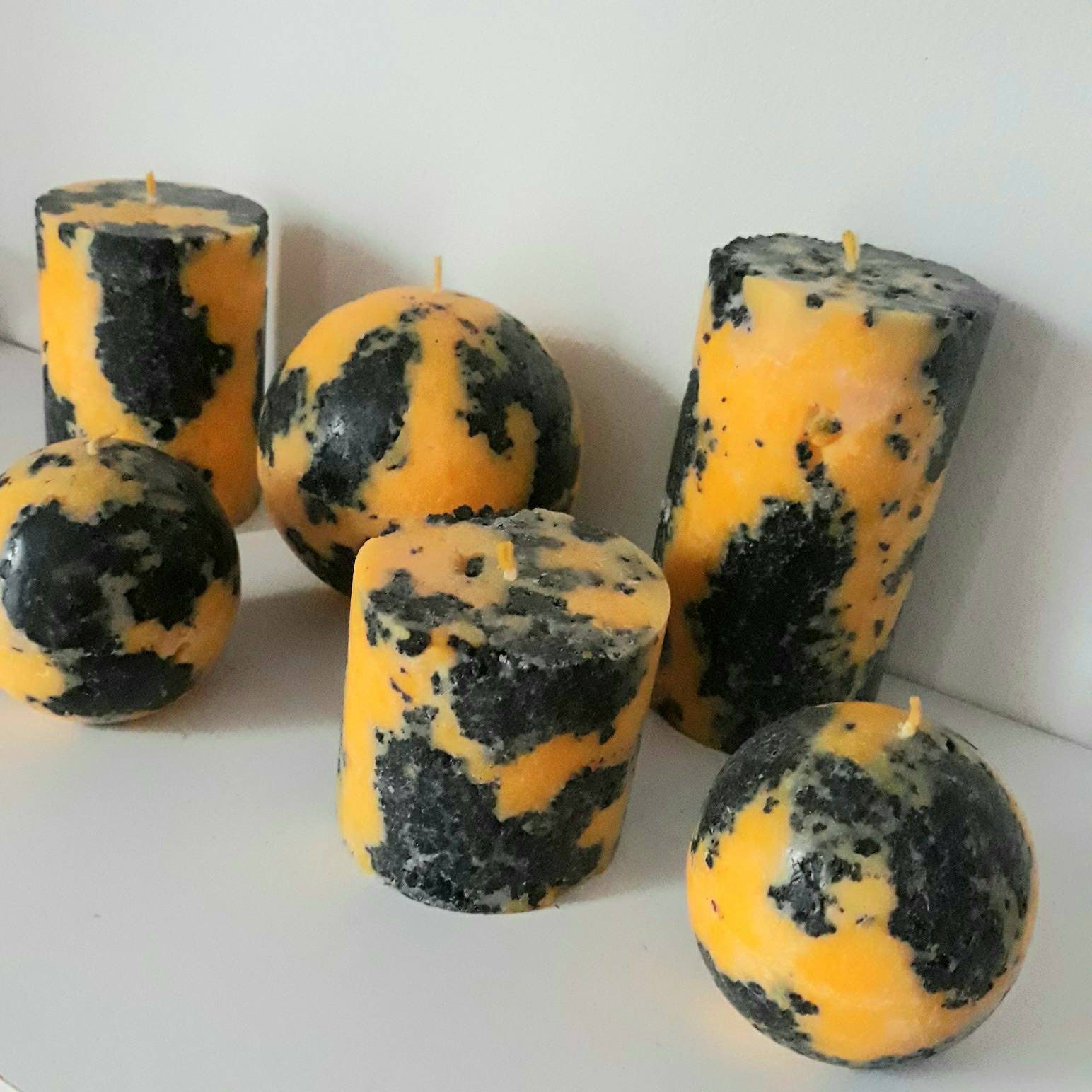 Black Yellow Pillar Candles. Decorative Candles. Sunflower Etsy