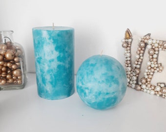 Light Teal Turquoise candles. Aqua pillar candle Decorative candles. Unique candle for teal home decor