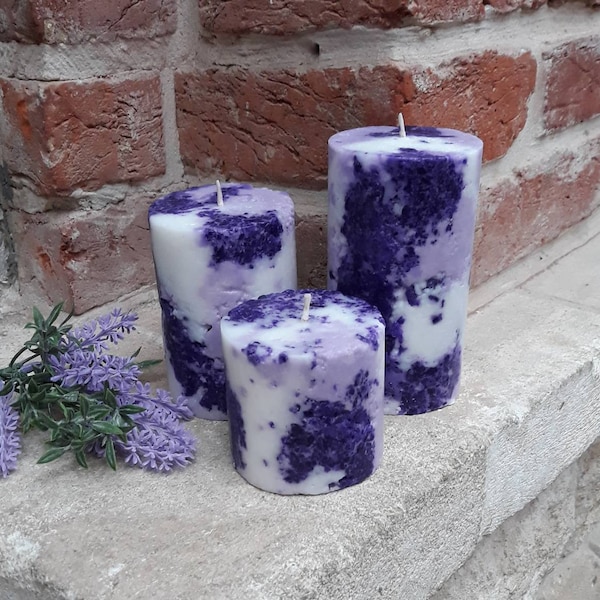 Purple pillar candles. Decorative candles for Purple Decor. Unique candles.