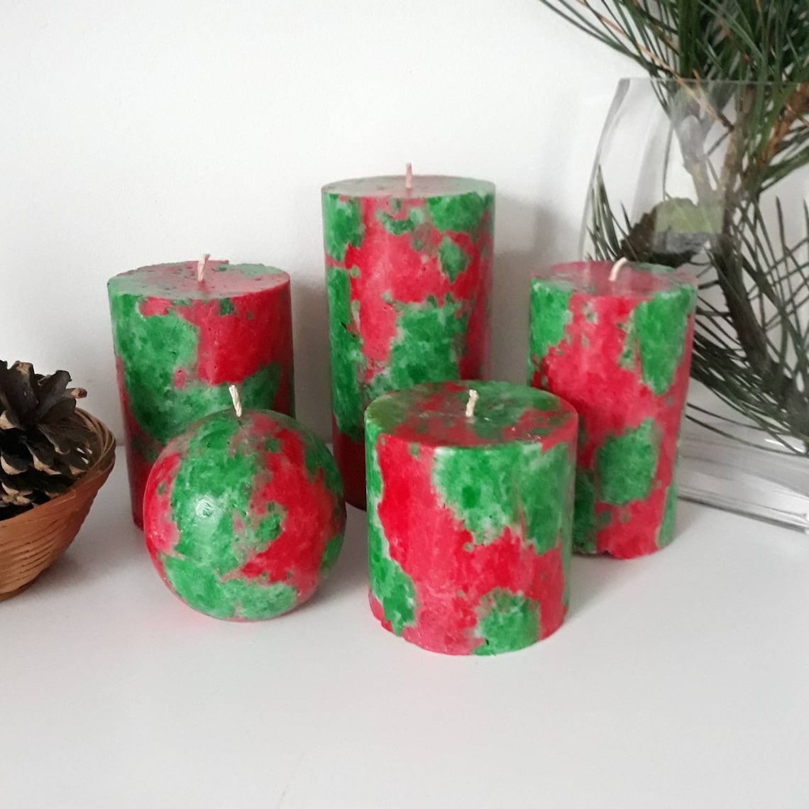 Christmas Pillar Candles. Festive Decorative Candles. Green Etsy