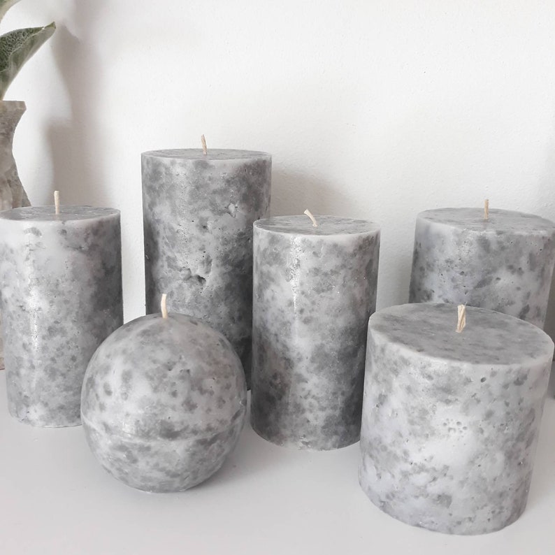 Grey pillar candles Unique decorative candles with marble Etsy