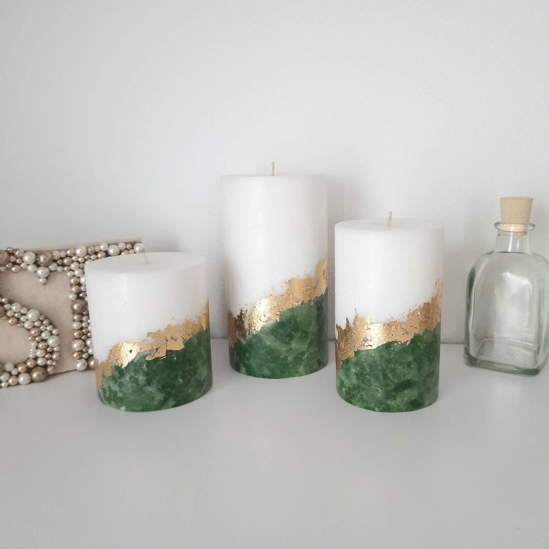Pillar Candles. Green Candle Set of 3 Decorative Candles for Etsy