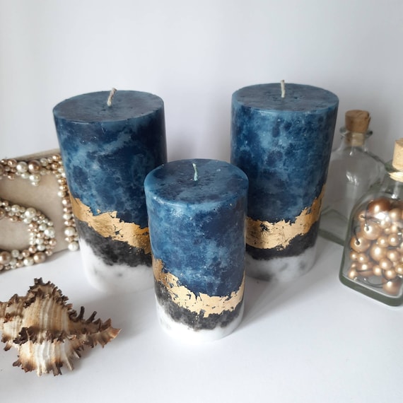 Decorative candles Navy blue pillar candles. Designer candle