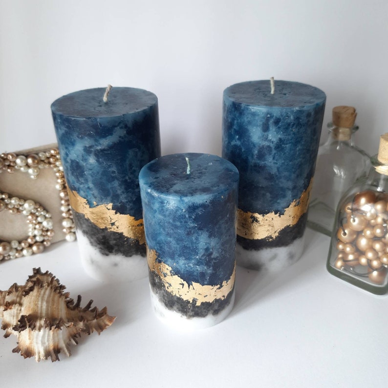 Decorative Candles Navy Blue Pillar Candles. Designer Candle. Etsy