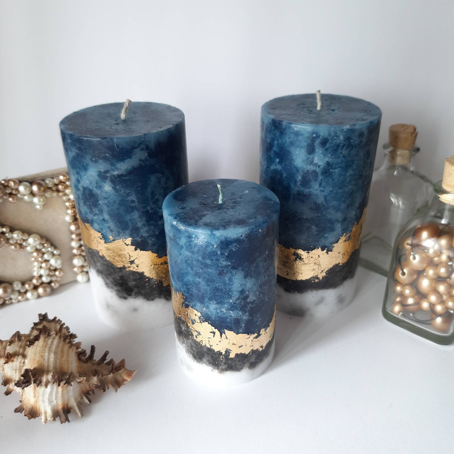 Decorative Candles Navy Blue Pillar Candles. Designer Candle. Etsy