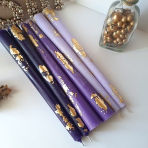 Purple taper candles. Set o 6 decorative candles sticks.  Dinner candles 8 1/2&quot; or 11&quot;